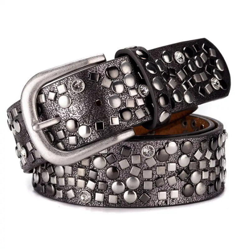 Women's Vintage Punk Pin Buckle Belt - Fashion Rivet Design, Genuine Leather Waistband for Jeans