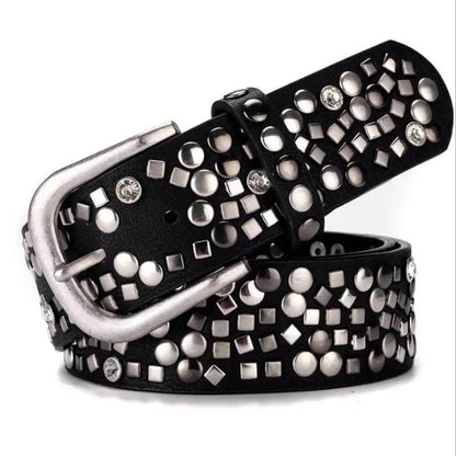 Women's Vintage Punk Pin Buckle Belt - Fashion Rivet Design, Genuine Leather Waistband for Jeans