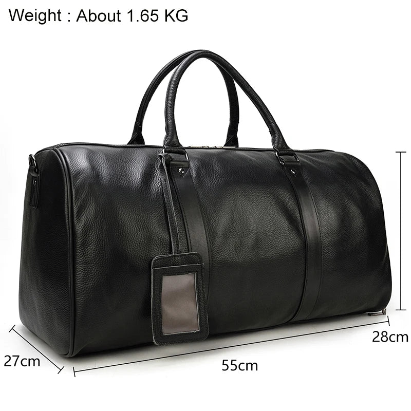 Luxury Genuine Leather Men Women Travel Bag Cow Leather Carry On Luggage Bag Travel Shoulder Bag Male Female Weekend Duffle Bag