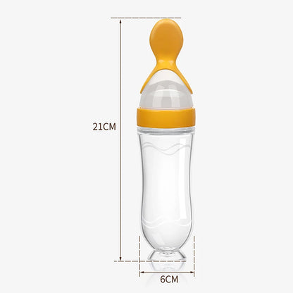 Silicone Baby Feeding Bottle with Spoon - Safe, Squeezing Supplement Feeder for Newborns and Kids