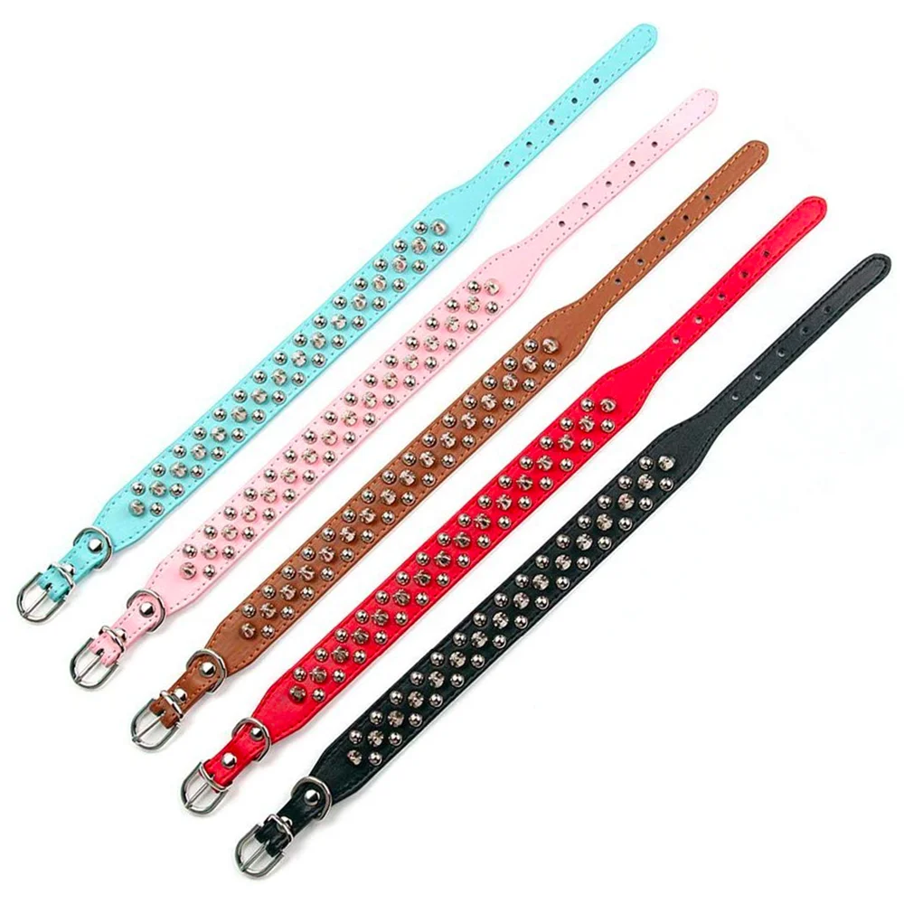 Adjustable PU Leather Dog Collar - Spiked Punk Rivet Design for Small Dogs and Cats, Durable and Stylish Pet Neck Strap