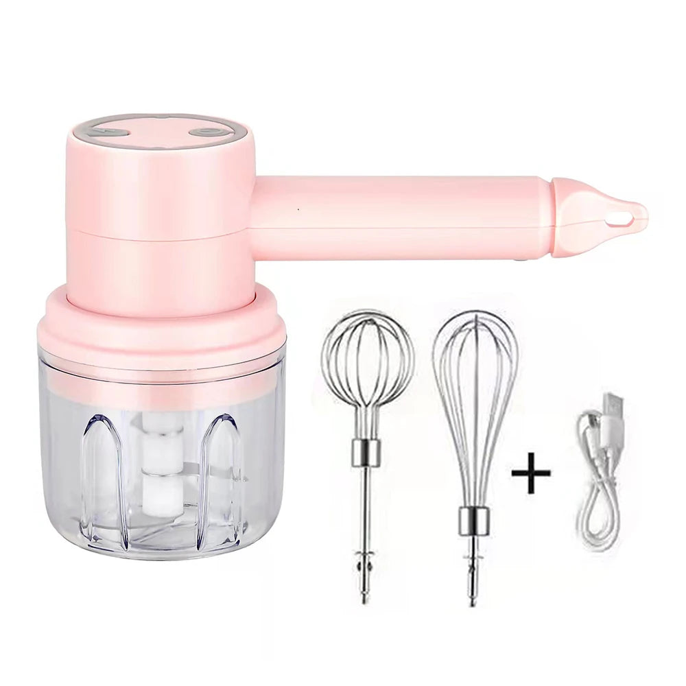 Portable USB Electric Food Mixer & Wireless Hand Blender - 3-Speed Egg Beater, Garlic Crusher, Dough & Cream Masher - Kitchen Tool