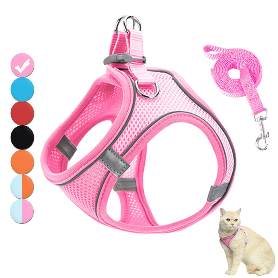 Reflective Cat Harness and Leash Set - Adjustable Pet Harness for Cats and Small Dogs, Ideal for Pugs and Chihuahuas