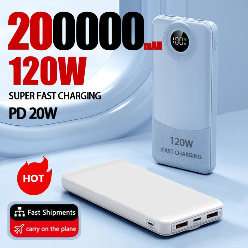 Ultra-Capacity Power Bank with 120W Super Fast Charging & Digital Display for iPhone, Samsung, Huawei, and More