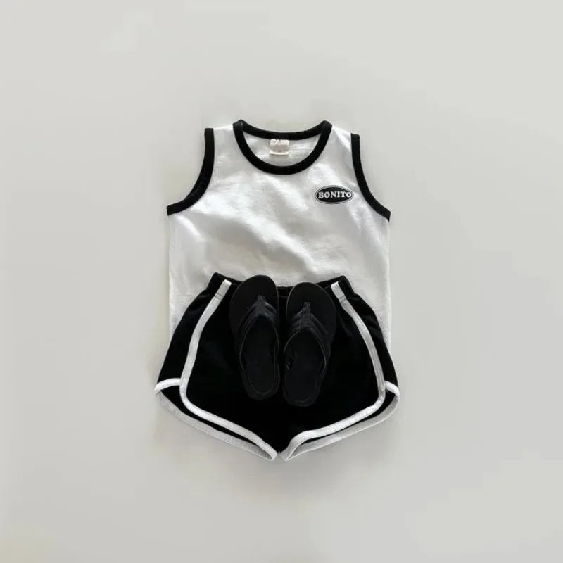 Summer Baby Boys Tank Top and Shorts Set - 2PCS Cotton Splicing Tracksuit for Toddlers