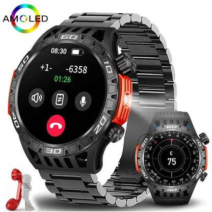 Military-Grade Smartwatch with Bluetooth Calls, IP68 Waterproof, LED Lighting, Compass, and Fitness Tracker