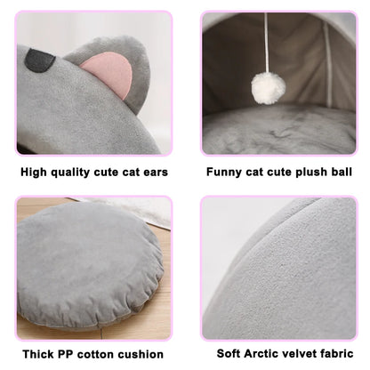 Warm Cat Bed House - Cozy Kitten Cave Cushion, Small Dog Basket Tent, Reversible Cushion, Pet Mat for Cats and Small Dogs