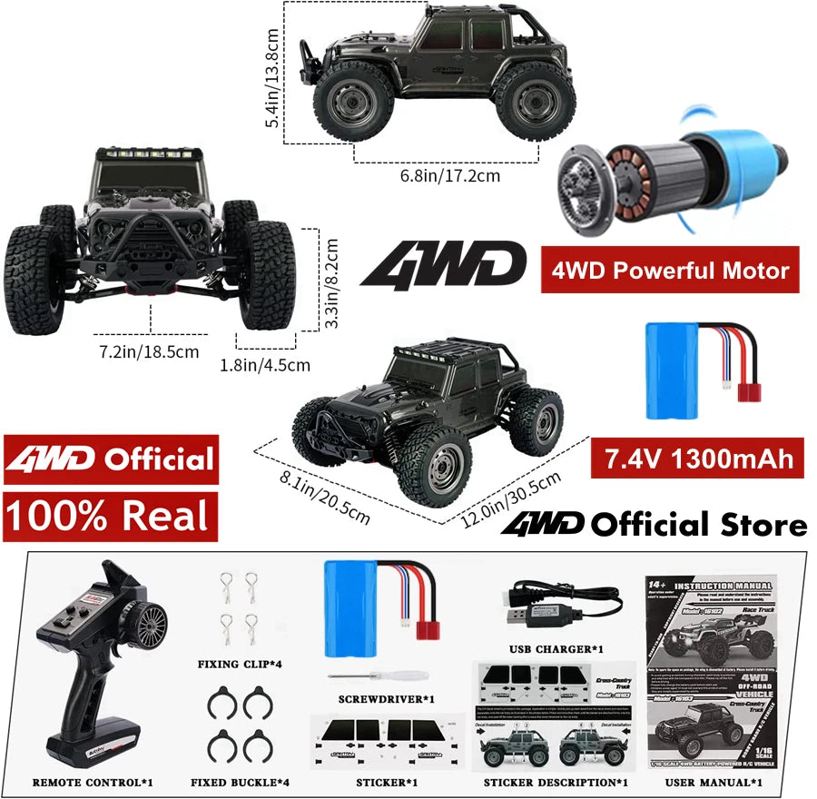 1:16 Scale 4WD Brushless RC Car – 80KM/H High-Speed Off-Road Monster Truck with 2.4GHz Remote Control for Kids & Adults