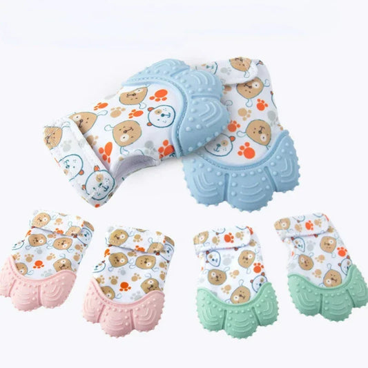 Cartoon Printed Baby Teething Gloves - Anti-Eating Hand Chewing Toy for Babies & Toddlers, Soft Cotton Teether Mittens