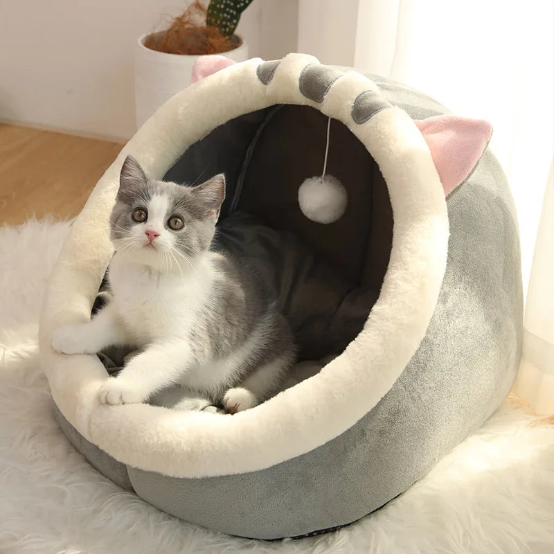 Cozy Pet Tent Cave Bed for Cats and Small Dogs - Self-Warming, Foldable, and Washable Cat Hut with Removable Cushion