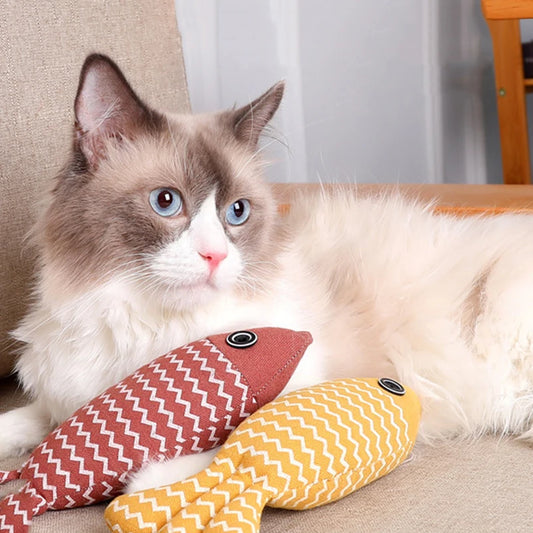 Bite-Resistant Burlap Fish Cat Toy - Self-Stimulating, Teeth-Cleaning, and Boredom-Relief