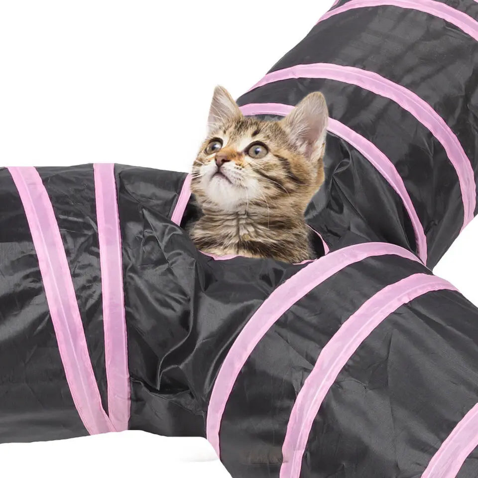 Durable Foldable Cat Play Tunnel with Crinkle Toy | For Cats, Guinea Pigs & Rabbits