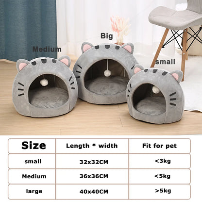 Warm Cat Bed House - Cozy Kitten Cave Cushion, Small Dog Basket Tent, Reversible Cushion, Pet Mat for Cats and Small Dogs