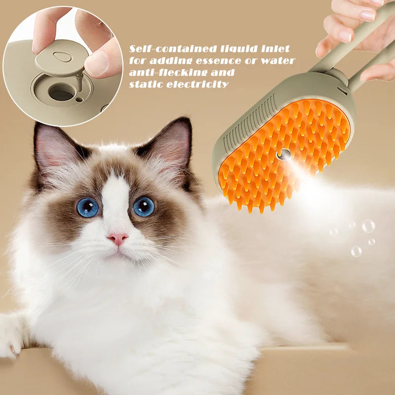 3-in-1 Pet Steam Brush for Cats and Dogs - Steamy Spray, Massage, and Hair Removal Grooming Comb