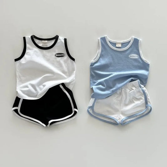 Summer Baby Boys Tank Top and Shorts Set - 2PCS Cotton Splicing Tracksuit for Toddlers