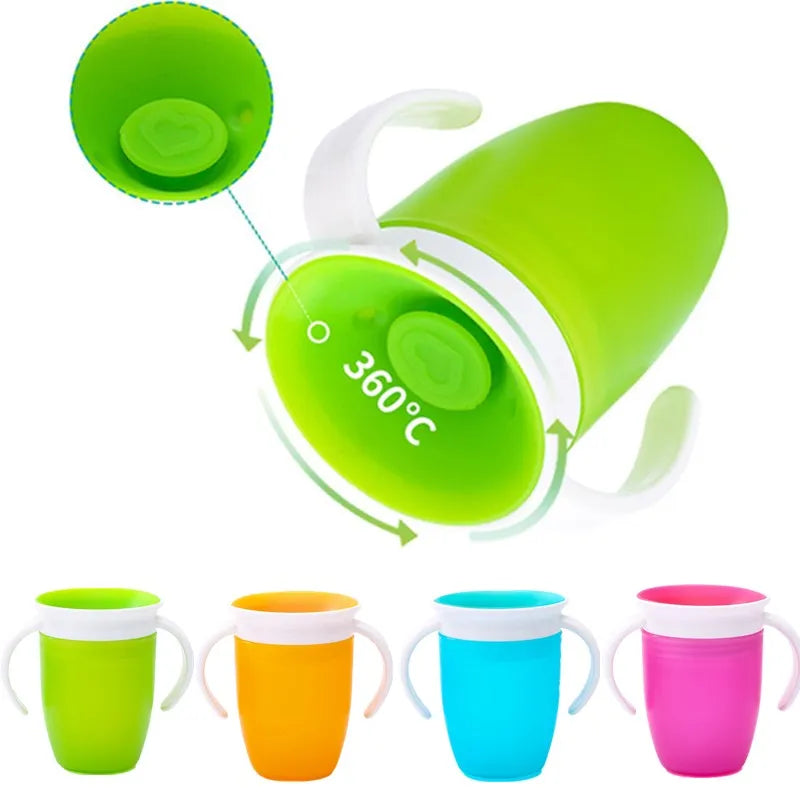 Leakproof 360° Rotating Baby Water Cup with Double Handle Flip Lid - 240ml Training Bottle for Infants