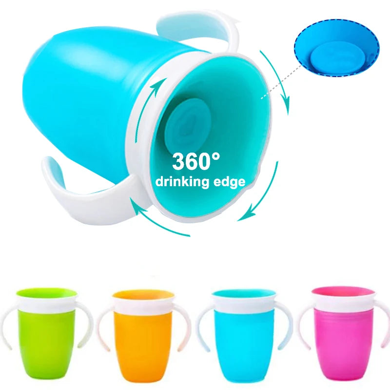 Leakproof 360° Rotating Baby Water Cup with Double Handle Flip Lid - 240ml Training Bottle for Infants