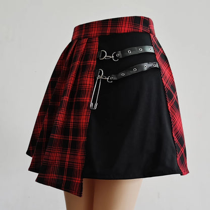 Women's Harajuku Punk Irregular Mini Pleated Skater Skirt - Asymmetric Cutout High Waist Gothic Hip Hop Clubwear