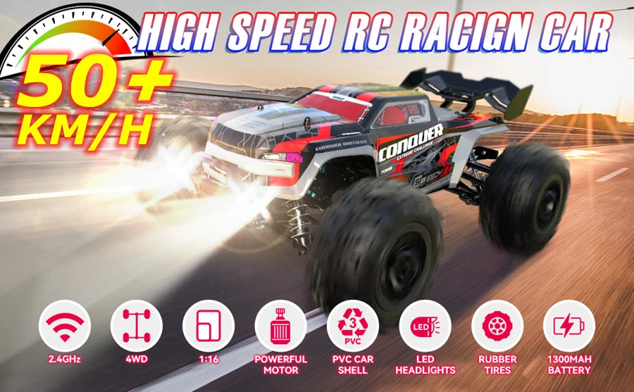 1:16 Scale 4WD Brushless RC Car – 80KM/H High-Speed Off-Road Monster Truck with 2.4GHz Remote Control for Kids & Adults