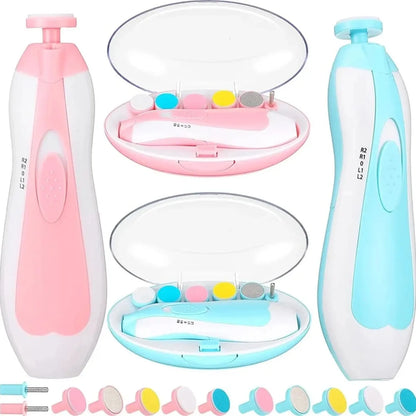 6-in-1 Electric Baby Nail Trimmer Set - Safe and Easy Baby Manicure Kit with Nail Clipper, Scissors, and Grinder (Blue/Pink)