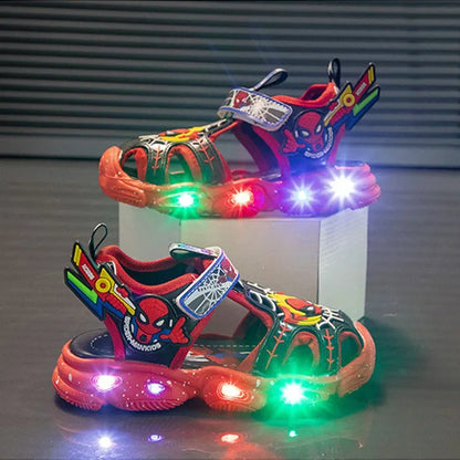 Disney Kids' LED Light-Up Spiderman Sandals - Luminous Casual Sports Beach Sandals for Boys