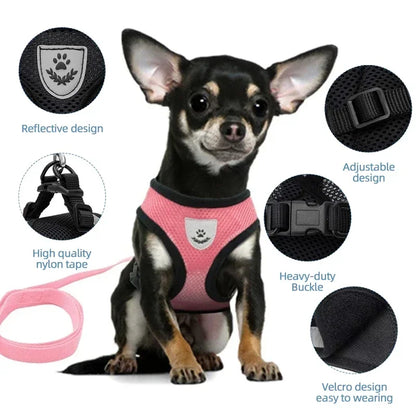 Adjustable Mesh Cat Harness Vest with Leash - Reflective, Breathable Walking Harness for Small and Medium Dogs & Kittens