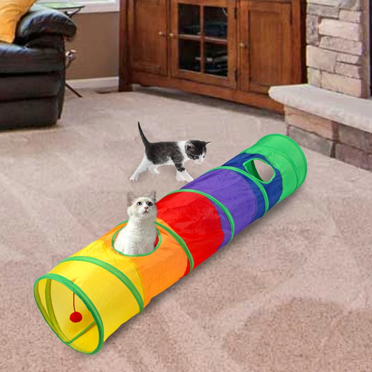 Foldable Interactive Cat Tunnel Toy - Durable Pet Play Tube with Crinkle Paper and Peek Holes for Kittens, Puppies, and Small Pets