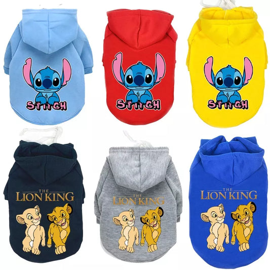 Disney Themed Pet Hoodie - Lion King & Stitch Print Sweatshirt for Dogs & Cats - XS to XXL