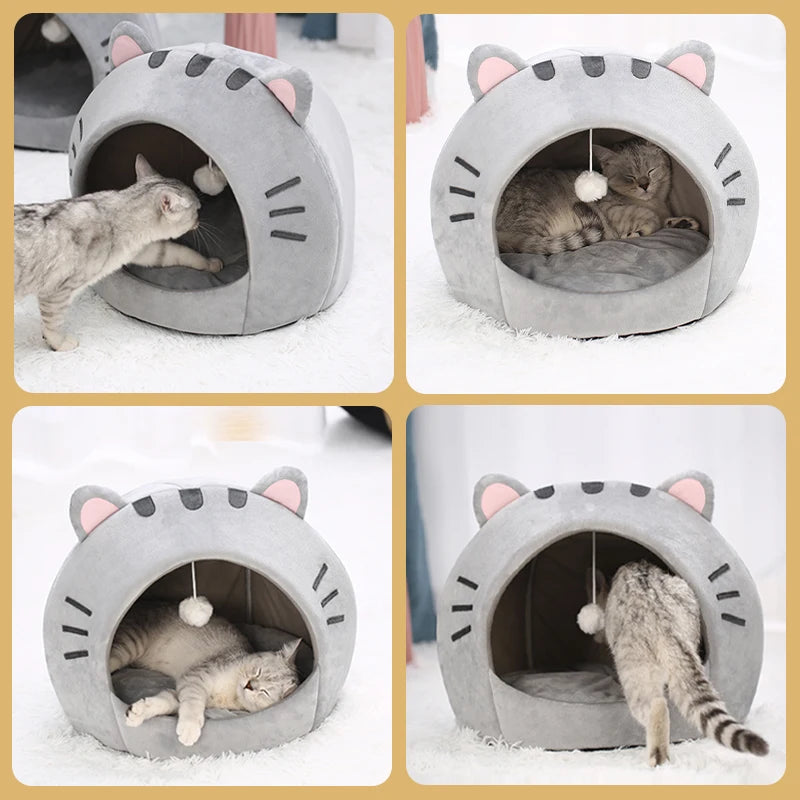 Warm Cat Bed House - Cozy Kitten Cave Cushion, Small Dog Basket Tent, Reversible Cushion, Pet Mat for Cats and Small Dogs