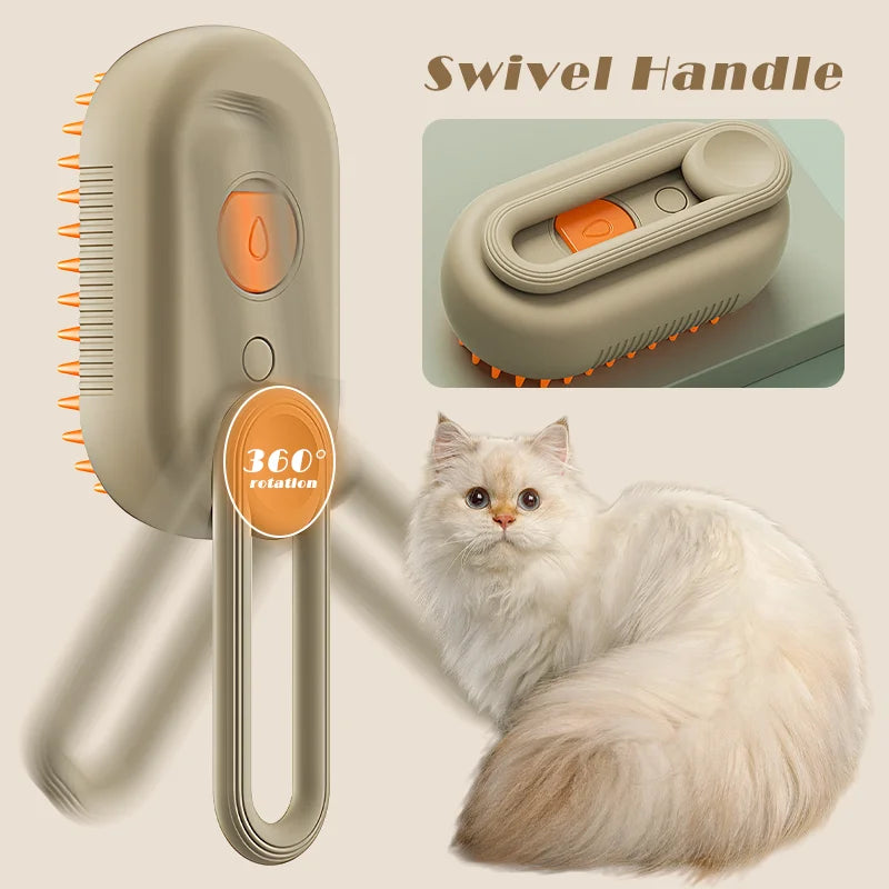 3-in-1 Pet Steam Brush for Cats and Dogs - Steamy Spray, Massage, and Hair Removal Grooming Comb