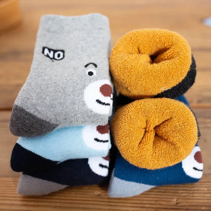 5 Pairs Kids Warm Cotton Socks - Cute Cartoon Animal Mid-Calf Socks for Boys and Girls, Autumn Winter Collection