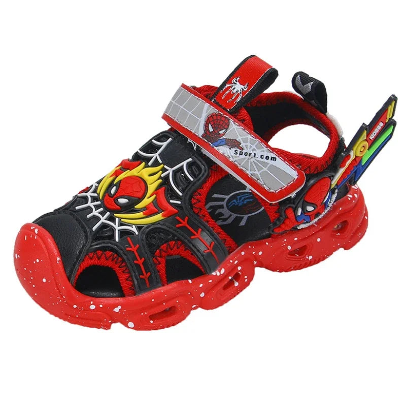 Disney Spiderman LED Sport Sandals for Boys - Summer Casual Beach Shoes with Soft Sole and Anti-Slip Features