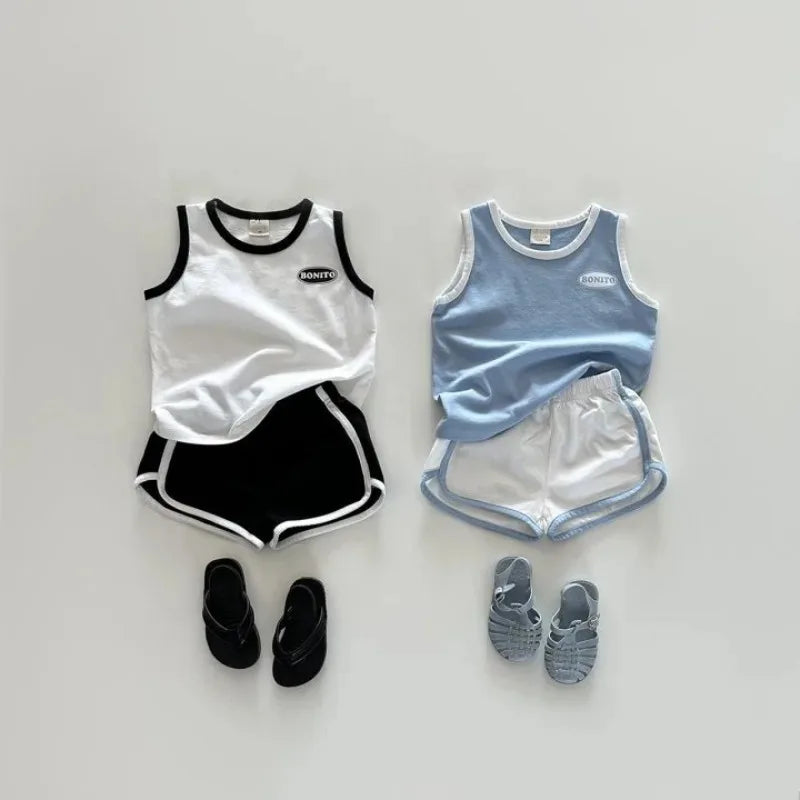 Summer Baby Boys Tank Top and Shorts Set - 2PCS Cotton Splicing Tracksuit for Toddlers