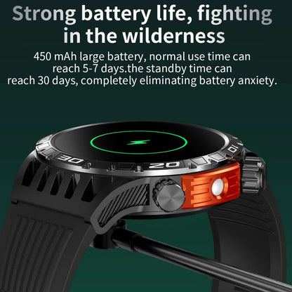 Military-Grade Smartwatch with Bluetooth Calls, IP68 Waterproof, LED Lighting, Compass, and Fitness Tracker