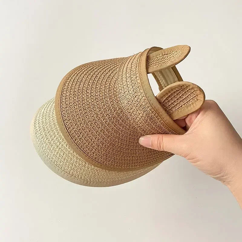 Adjustable Bunny Baby Straw Sun Hat - Cute Summer Folding Visor Cap for Boys & Girls