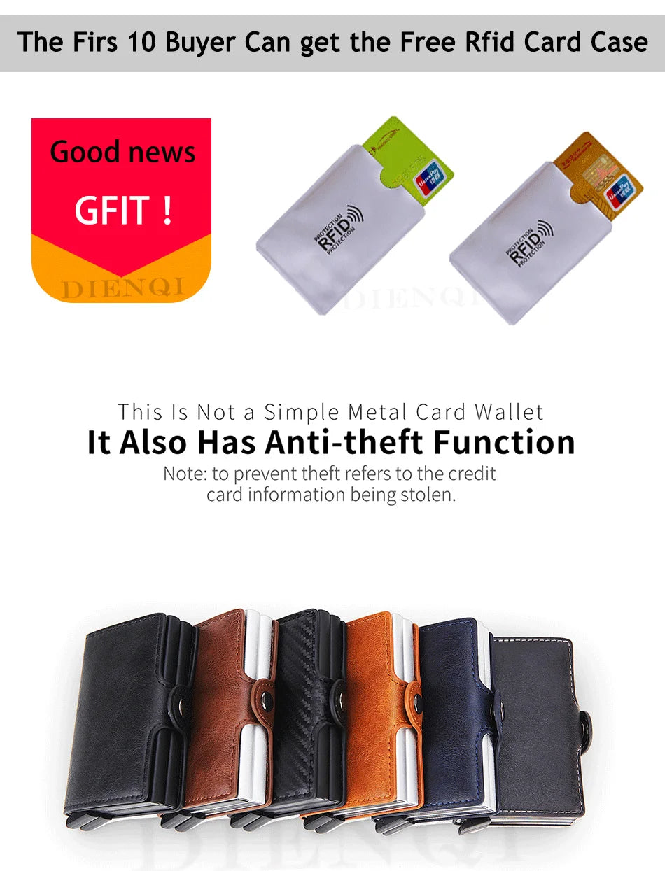 RFID Blocking Leather Credit Card Holder Wallet | Secure Metal Aluminum Business Card Case for Men