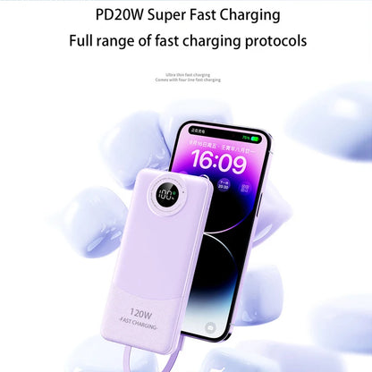 Ultra-Capacity Power Bank with 120W Super Fast Charging & Digital Display for iPhone, Samsung, Huawei, and More