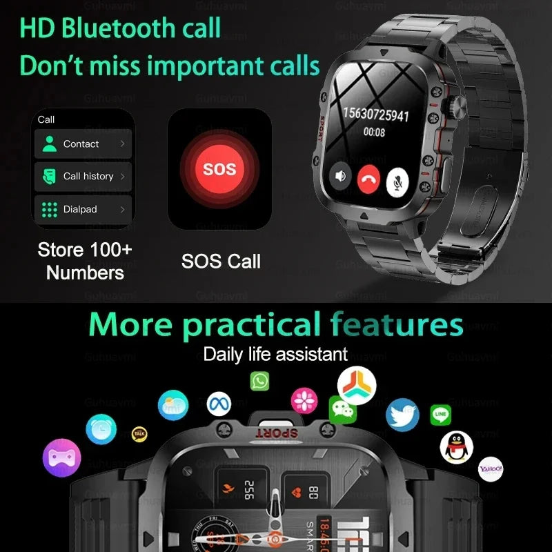 1.96" AMOLED Screen Smart Watch for Men - Bluetooth Call, Heart Rate & Blood Oxygen Monitor, Waterproof Fitness Tracker