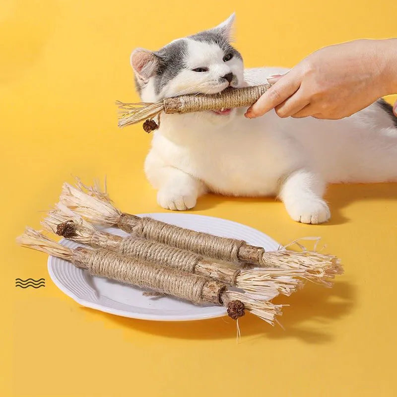 Cat Toy Silvervine Chew Stick - Natural Polygonum & Raffia Grass for Healthy Teeth and Fun Play