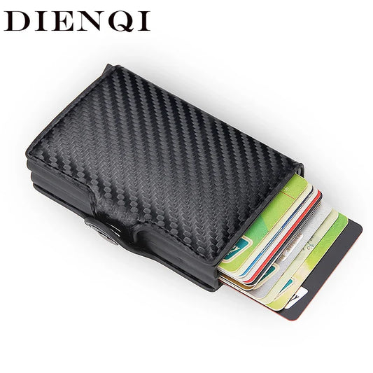 RFID Blocking Leather Credit Card Holder Wallet | Secure Metal Aluminum Business Card Case for Men