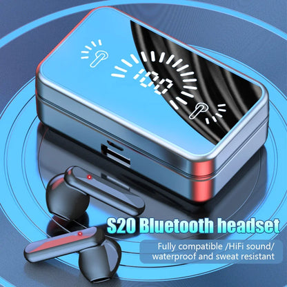 S20 TWS Wireless Bluetooth Earbuds with Charging Case, Noise Cancelling, LED Indicator, and Mic - Waterproof In-Ear Headphones for Mobile, Sport, Office