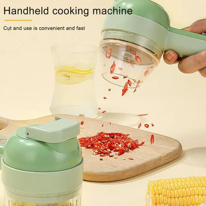 Portable 4-in-1 Handheld Electric Vegetable Slicer - USB Rechargeable Food Processor for Garlic, Chili, Onion, Celery, Ginger, and Meat