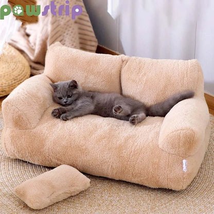 Luxury Soft Pet Bed for Cats & Small Dogs, Washable, Non-Slip Cozy Sofa with Detachable Pillow