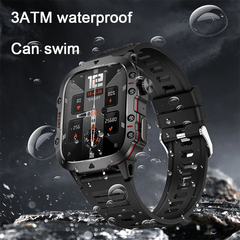 AMOLED Military Smart Watch for Men - 1.96" HD Screen, IP68 Waterproof, Outdoor Sports Fitness Tracker, Bluetooth Call, Health Monitor