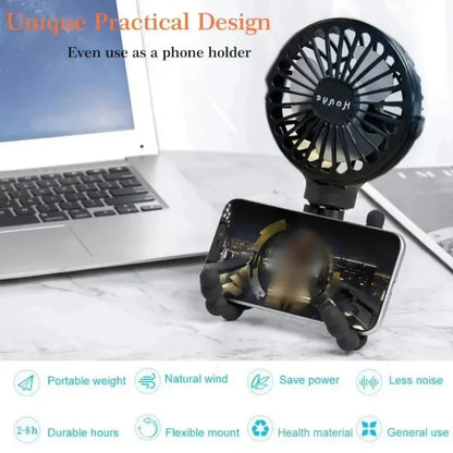 Rechargeable Bladeless Handheld Fan - USB Small Folding Mini Ventilator, Silent Table and Neck Cooler for Outdoor and Indoor Use