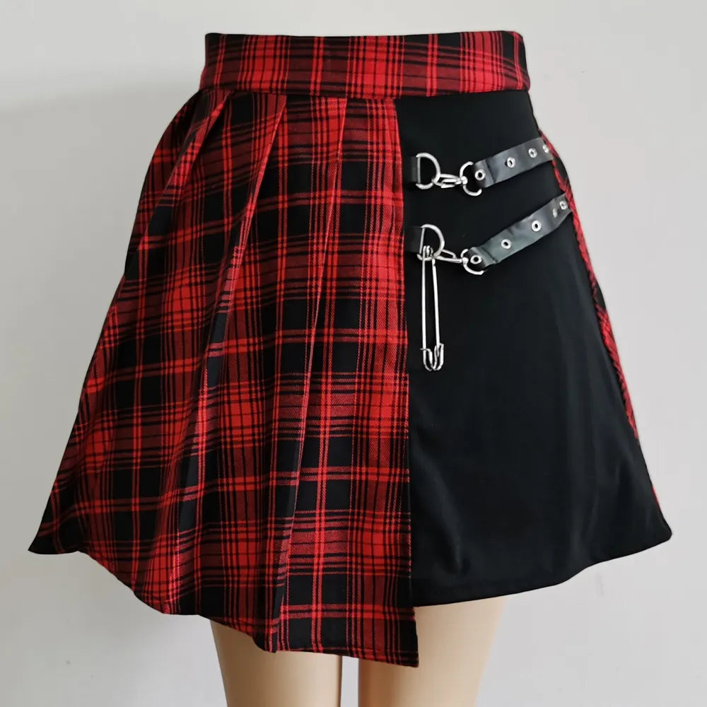 Women's Harajuku Punk Irregular Mini Pleated Skater Skirt - Asymmetric Cutout High Waist Gothic Hip Hop Clubwear