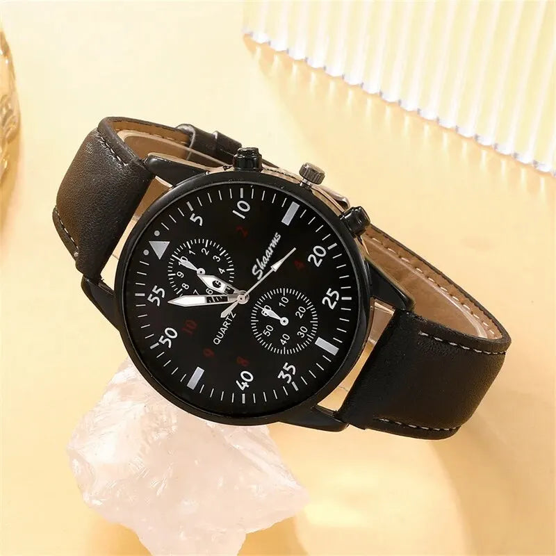 5PCS Men's Fashion Sports Watches Set - Business Quartz Wristwatch & Luxury Leather Bracelet - Casual Stylish Timepieces