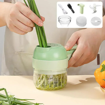 Portable 4-in-1 Handheld Electric Vegetable Slicer - USB Rechargeable Food Processor for Garlic, Chili, Onion, Celery, Ginger, and Meat