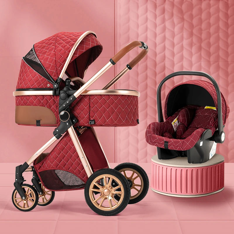 Luxury 3-in-1 High Landscape Baby Stroller - Portable Pushchair, Cradle, and Infant Carrier | Free Shipping