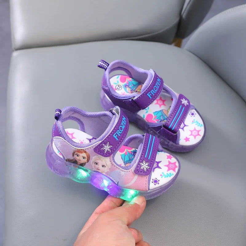 Disney Frozen LED Light-Up Sandals for Kids - Elsa Princess Summer Sports Sandals, Non-Slip, Breathable Toddler Shoes